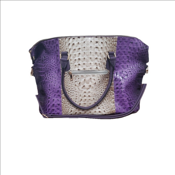 MIA K COLLECTION Faux Turtle Print Tan And Purple Bag. 2 Straps. NWOT. - Picture 1 of 9